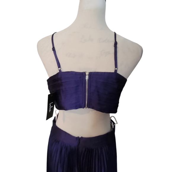 Lulus got the glam navy blue pleated cut out maxi dress womens size large - Picture 5 of 9